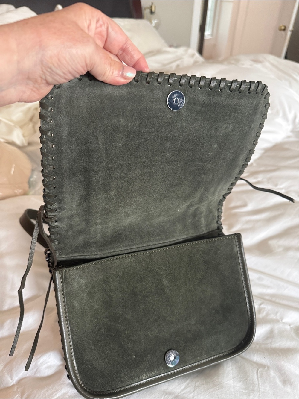 Zara nwt Olive Green Suede & Leather Chain Crossbody Bag - Picture 7 of 13